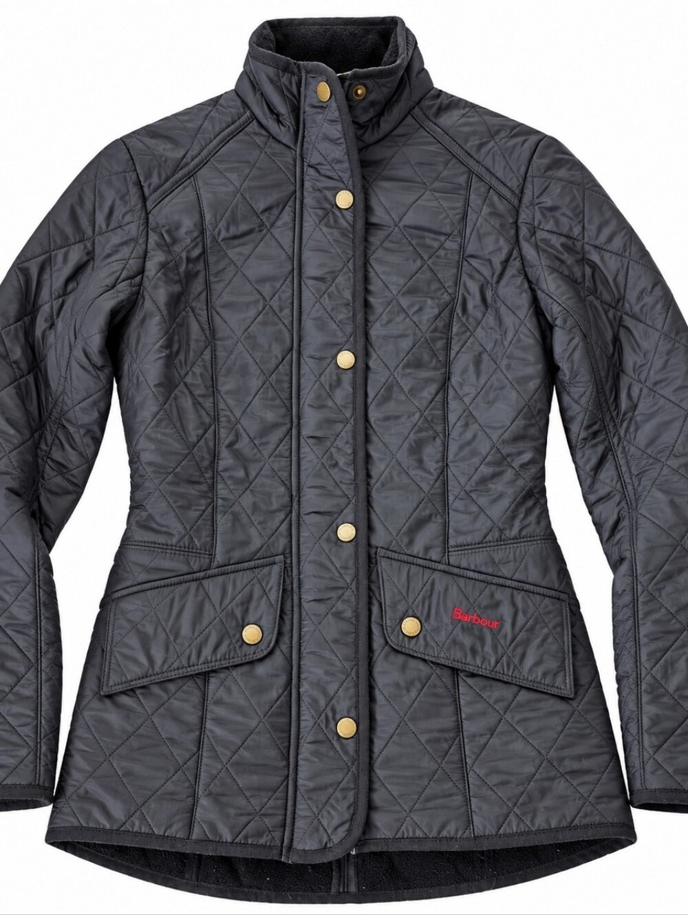Barbour Quilted Jacket Black Gray Diamond Snap & Zipper Front Size 2